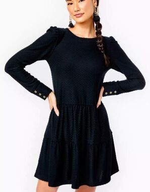 Lilly Pulitzer Arlette black TEXTURED Swing Dress sz L